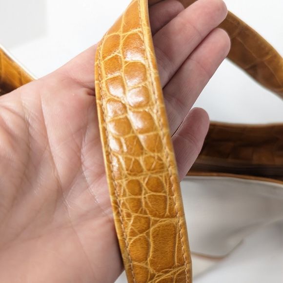 Vintage Cream Leather Shoulder Crossbody Bag Croc Print Trim Susan Gail - Picture 10 of 14